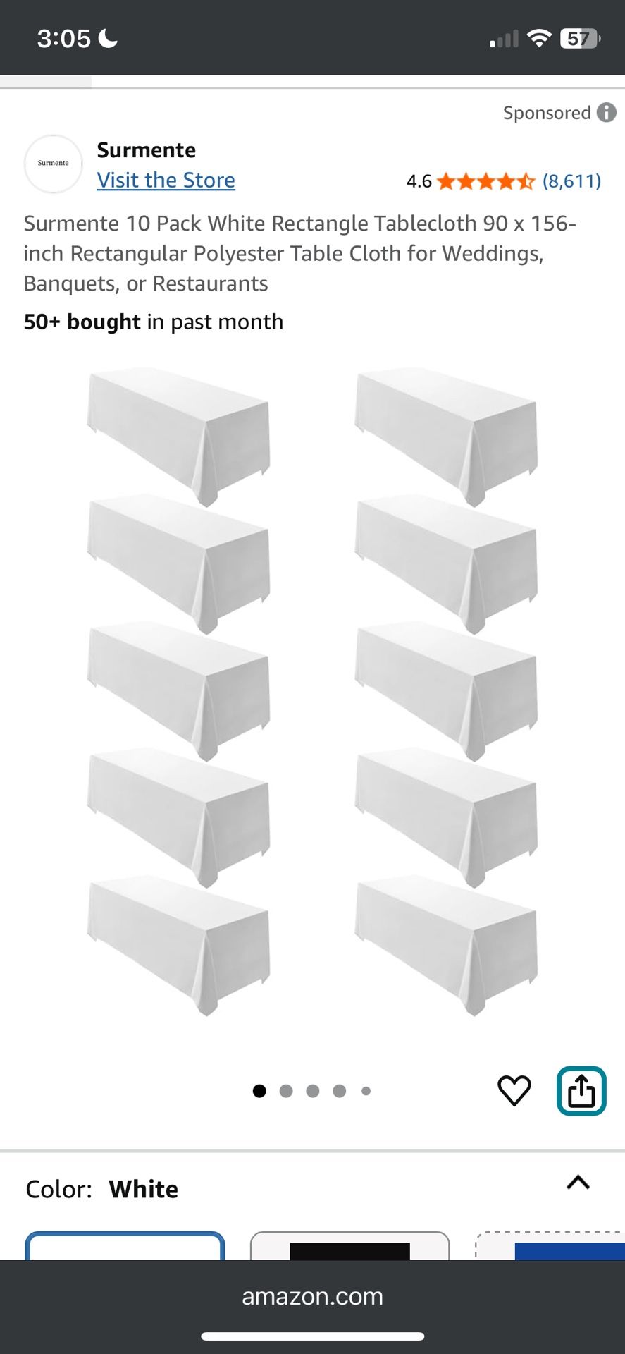 10 Pack White Tablecloths