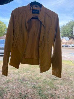 Bellivera Mustard Yellow Faux Leather Moto Jacket - Size Small (S)