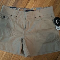One & One tan cargo shorts with floral lining. Size: 14 new with tags