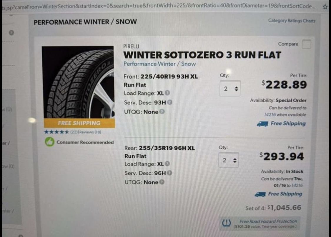 Pirelli Performance Run Flat Winter Snow Tires - Set of 4