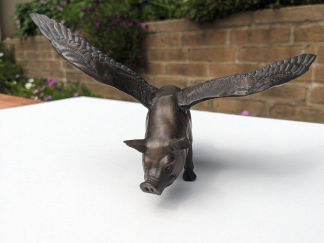 Small Bronze Flying Pig (Artist Stephen Maxon)