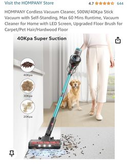 HOMPANY Cordless Vacuum Cleaner, 500W/40Kpa Stick Vacuum with  Self-Standing, Max 60 Mins Runtime, Vacuum Cleaner for Home with LED  Screen, Upgraded Fl for Sale in Grand Prairie, TX - OfferUp