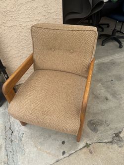 Mid-Century Modern Wood Frame Tweed Armchair