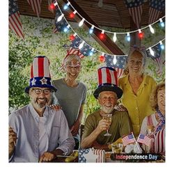 4th of July Decorations Lights Outdoor, 25F: Red White and Blue String Lights with 25 C7 LED Light Bulbs, Plug in Patriotic Light for Indoor Independe
