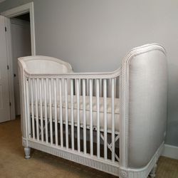RH Belle Upholstered Crib in Antique Grey Mist $1000