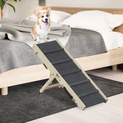 Foldable Dog Stair with Carry Handle, Pet Safety Ramp for High Bed Couch Car, Adjustable Height Pet Step with Non-Slip Carpet