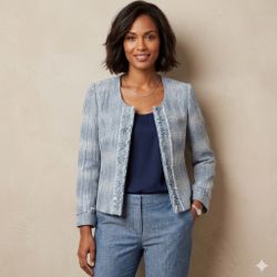 Willi Smith Textured Tweed Blazer 14 Ruffle Front Classic Workwear Casual Career
