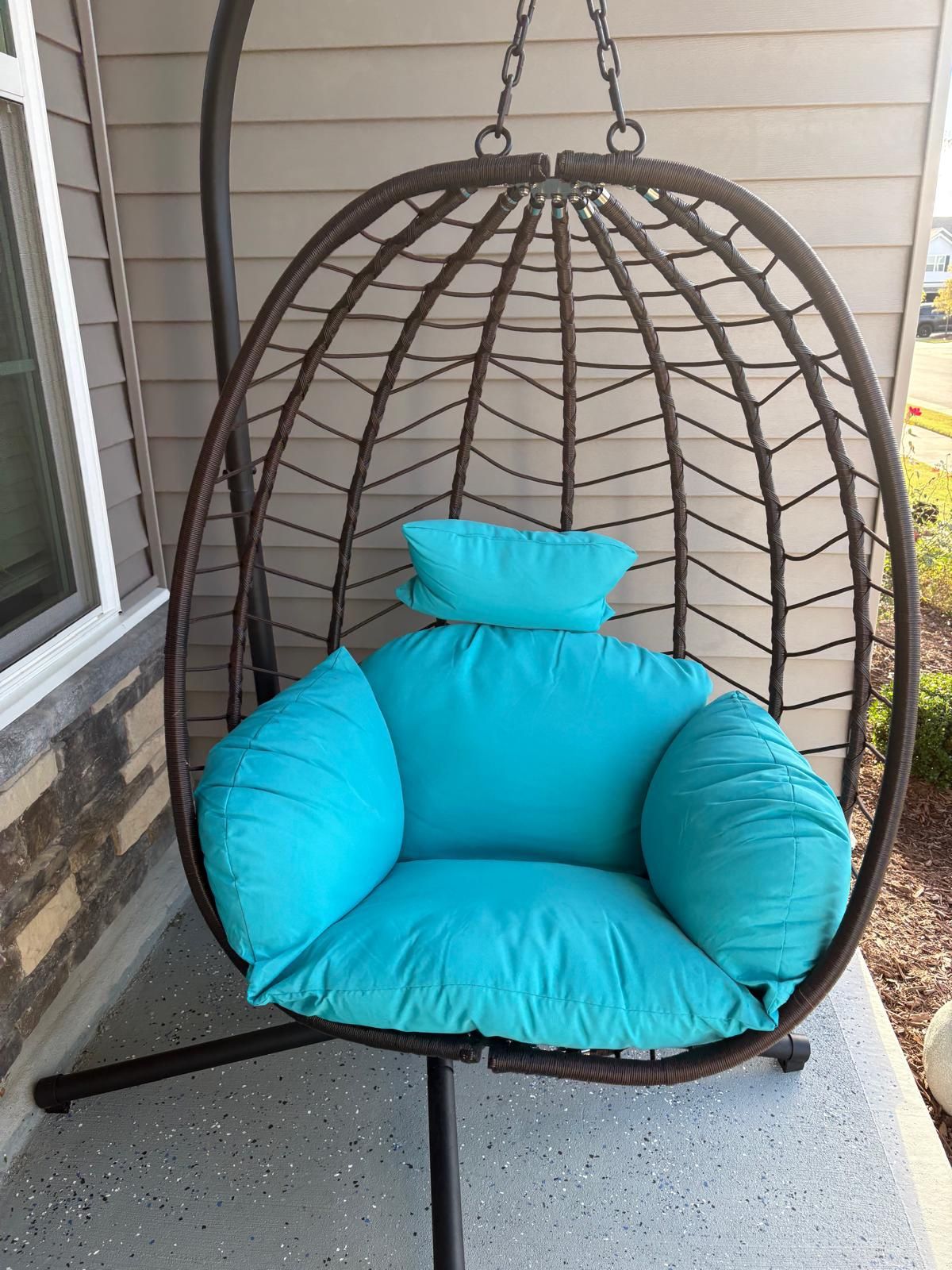 Hanging Egg Chair With Stand All-Weather Rattan Swing