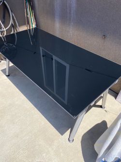 Black Glass Top Desk with Silver Legs