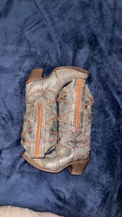 Distressed Leather Cowboy Boots with Braided Detail