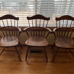 3 Nichols & Stone Co Vintage Solid Hard Maple Colonial Comb Back Dining Armchairs