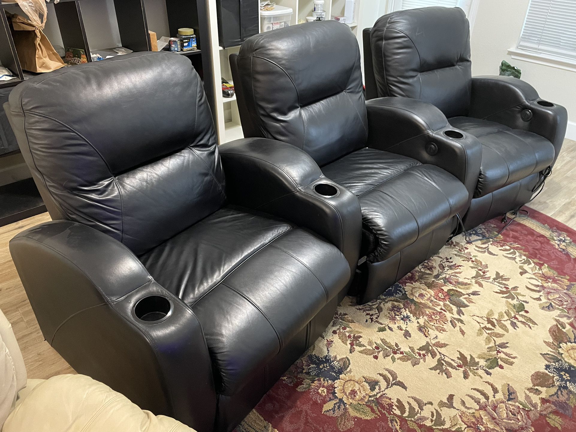 3-Leather Sectional theater Chairs