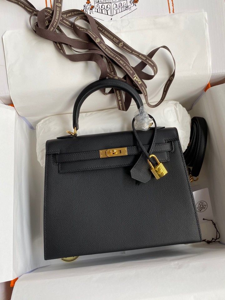 Black Kelly 25cm Leather Handbag