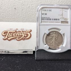 1938 D Walking Liberty Half dollar VF30