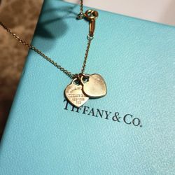 Tiffany Co 18k Double Heart Tag Pendant in Rose Gold Mini