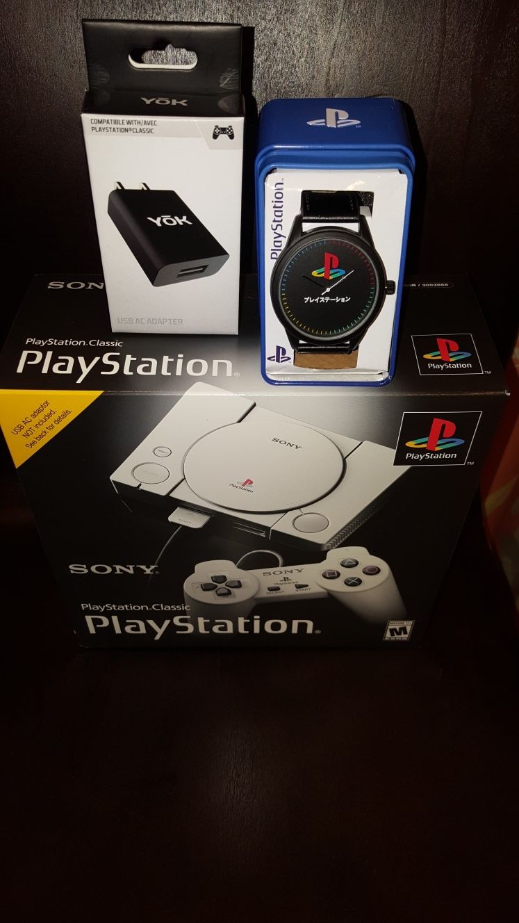 PlayStation Classic Mini w Yok USB AC Adapter & PlayStayion Watch NEW