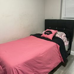 Twin Bed Frame, Back board, Mattress and box spring