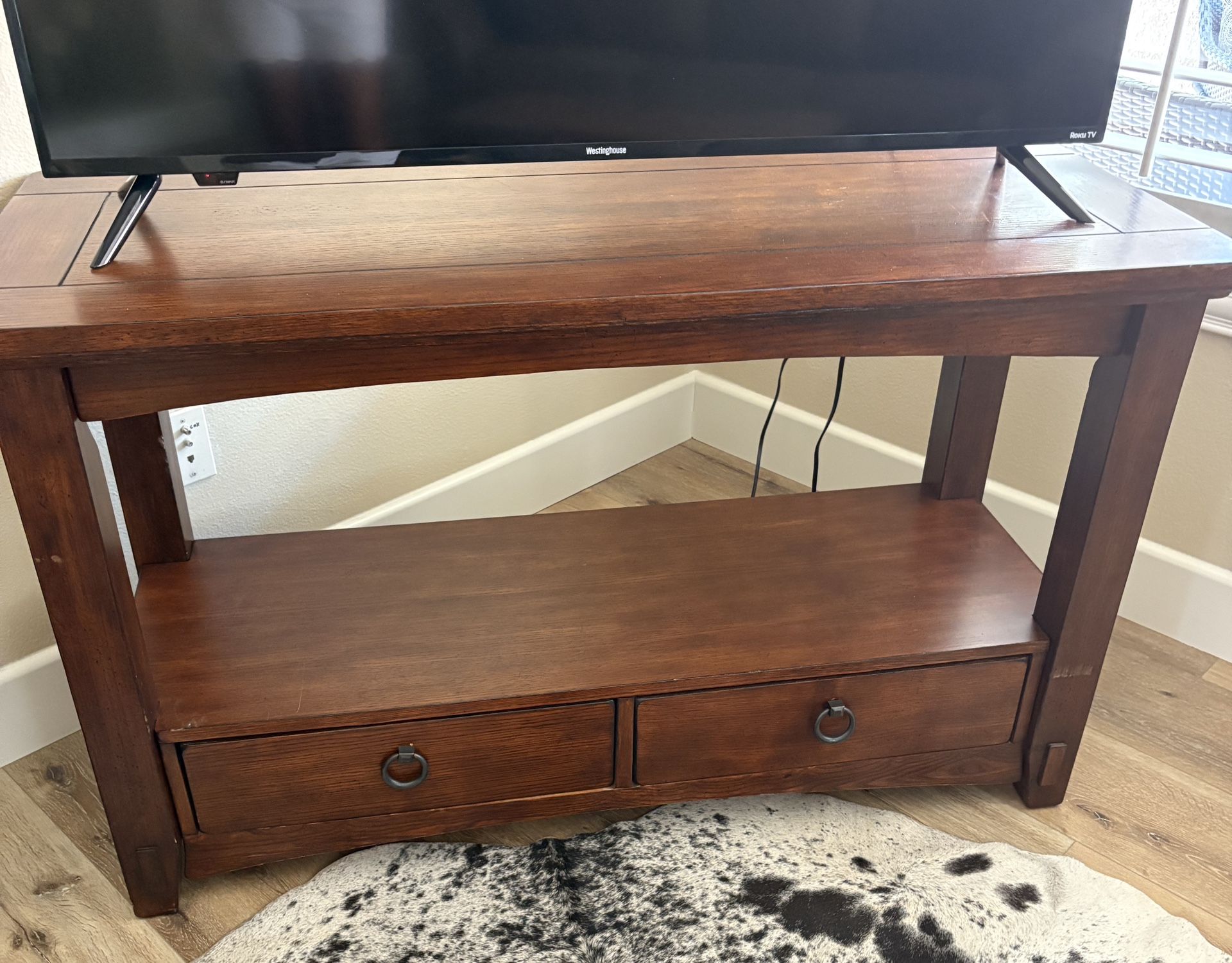 Solid Wood Console Table with Two Drawers