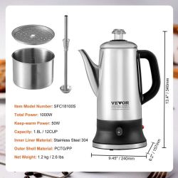 2-cup electric coffee maker, made of 304 stainless steel, with keep-warm function and heat-resistant handle, classic, fast brewing and easy pouring sp