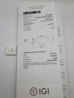 Authentic IGI Certified 1.06 Carat Princess Cut Lab Diamond