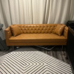 Cognac Faux Leather Couch