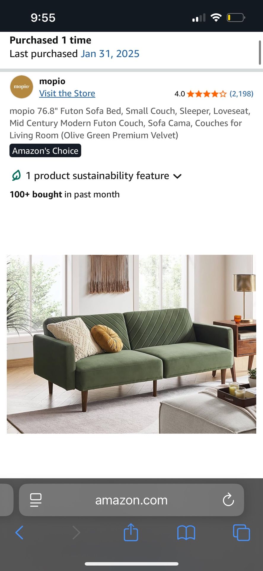 Velvet Mid Century Futon/Couch