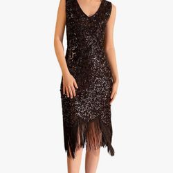 Ladies 20s 1920s Roaring Flapper Costume Sequin Gatsby 20's Fancy Dress Size M