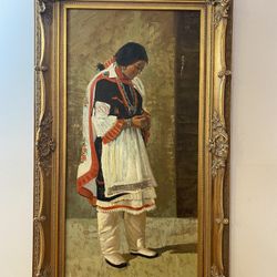Native Indian oil on canvas painting