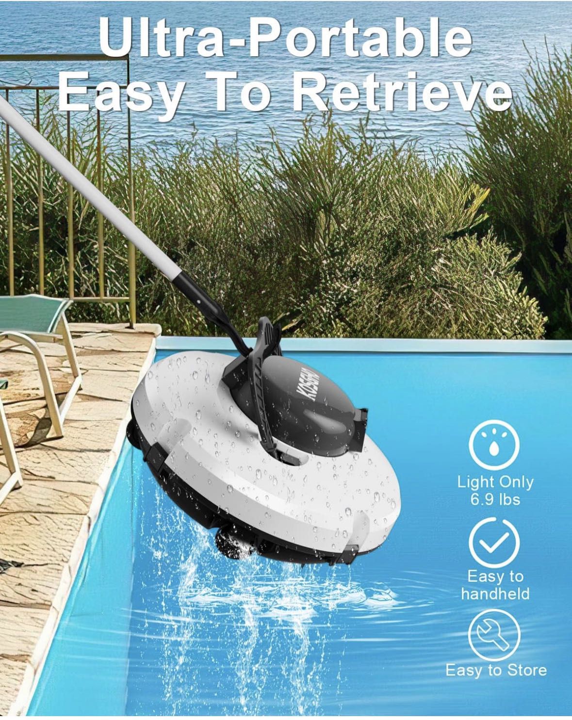 (2023 New) Cordless Pool Vacuum, Robotic Pool Cleaner Dual Motors Strong Suction, 120 Mins Runtime, Auto-Dock, Rechargeable Portable Pool Cleaner Robo