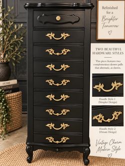 Refinished French Provincial Tall Dresser Black Gold