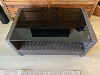 Wicker Coffee Table with Smoked Glass Top