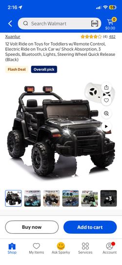 12 Volt Ride on Toys for Toddlers w/Remote Control, Electric Ride on Truck Car w/ Shock Absorption, 3 Speeds, Bluetooth, Lights, Steering Wheel Quick 