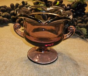 Vintage Amethyst Purple Glass Candy Dish / Ruffled Footed Compote Bowl