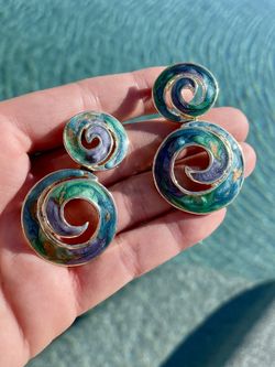 Mosaic Blue Green Gold & Purple Swirl Post Dangle earrings