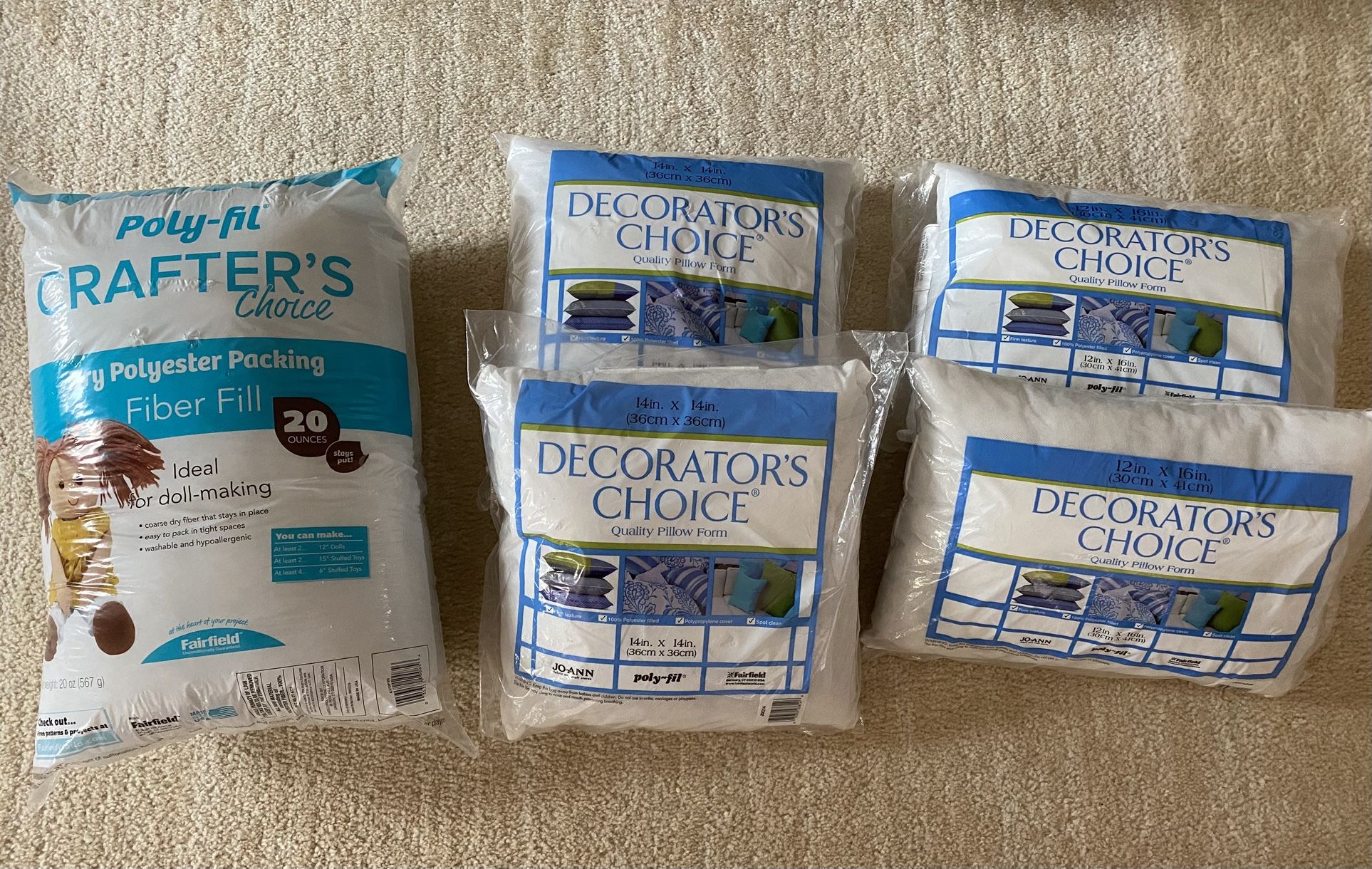 Pillow Forms & Fiber Fill $5 Each