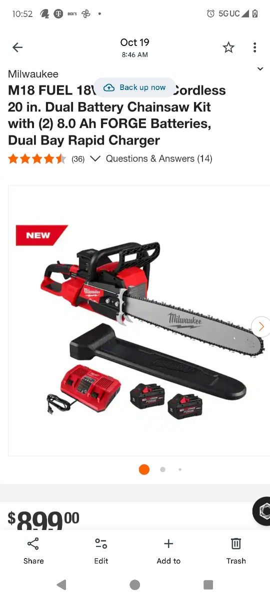 Milwaukee Chainsaw With Batteries And Charger