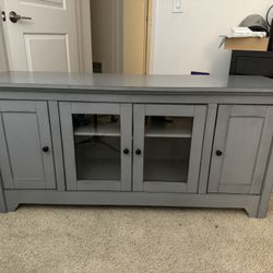 52” Gray TV Entertainment Center Solid Excellent Condition With Side & Front Storage 
