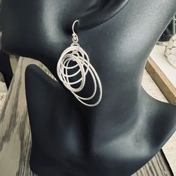 New! Silver Toned 7 Ring Dangle Earrings