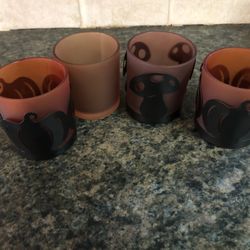 Four Votive Fall Candle Holders With Metal Holders
