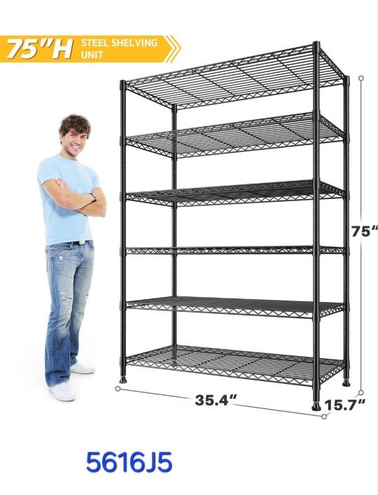 REIBII 75''H Storage Shelves Metal Shelving Unit, 6 Tier Wire Shelving for Pantry Shelves Adjustable 1200LBS Garage Shelving Heavy Duty Storage Rack