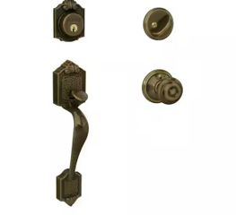 Schlage Parthenon Antique Brass Single Cylinder Door Handle set with Georgian Knob @609-GEO