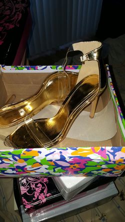 Brand new gold and clear heels