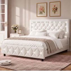 Full Bed Frame, Upholstered Platform Bed with Button Tufted Headboard
Princess Platform Bed with Crystal Design, Wooden Slats Support, No Box Spring R