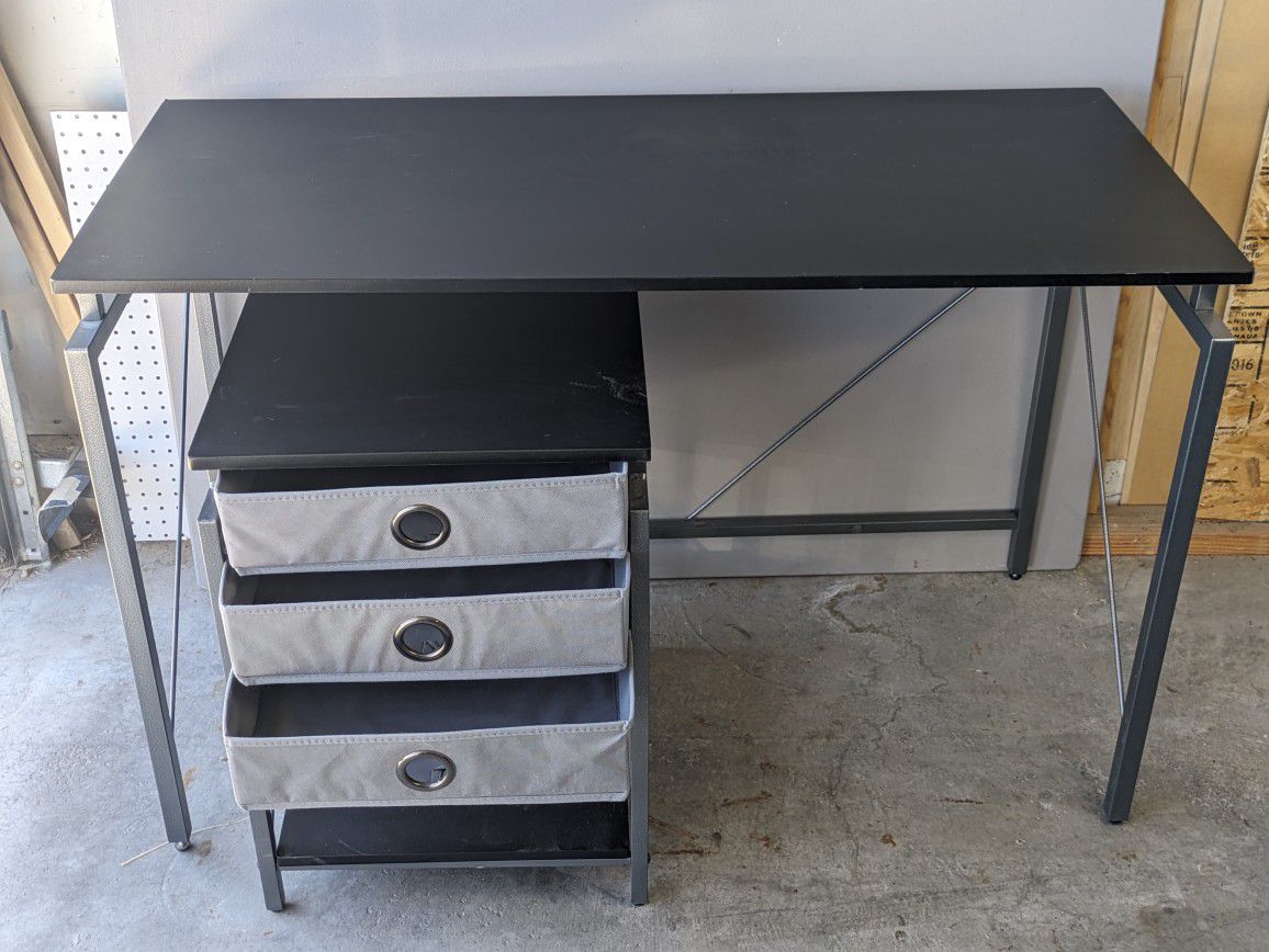 Office Desk, metal frame, 48"x22", with side table drawers