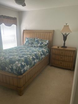 Queen bed mattress and nightstand
