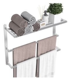 Towel Racks for Bathroom, 24 in Towel Shelf with Double Towel Bar, Stainless Steel, Brushed Nickel New