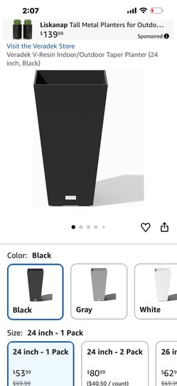 Brand New Indoor Outdoor Planter Veradek V-Resin Indoor/Outdoor 3 Pieces For $150 Taper Planter (24 inch, Black