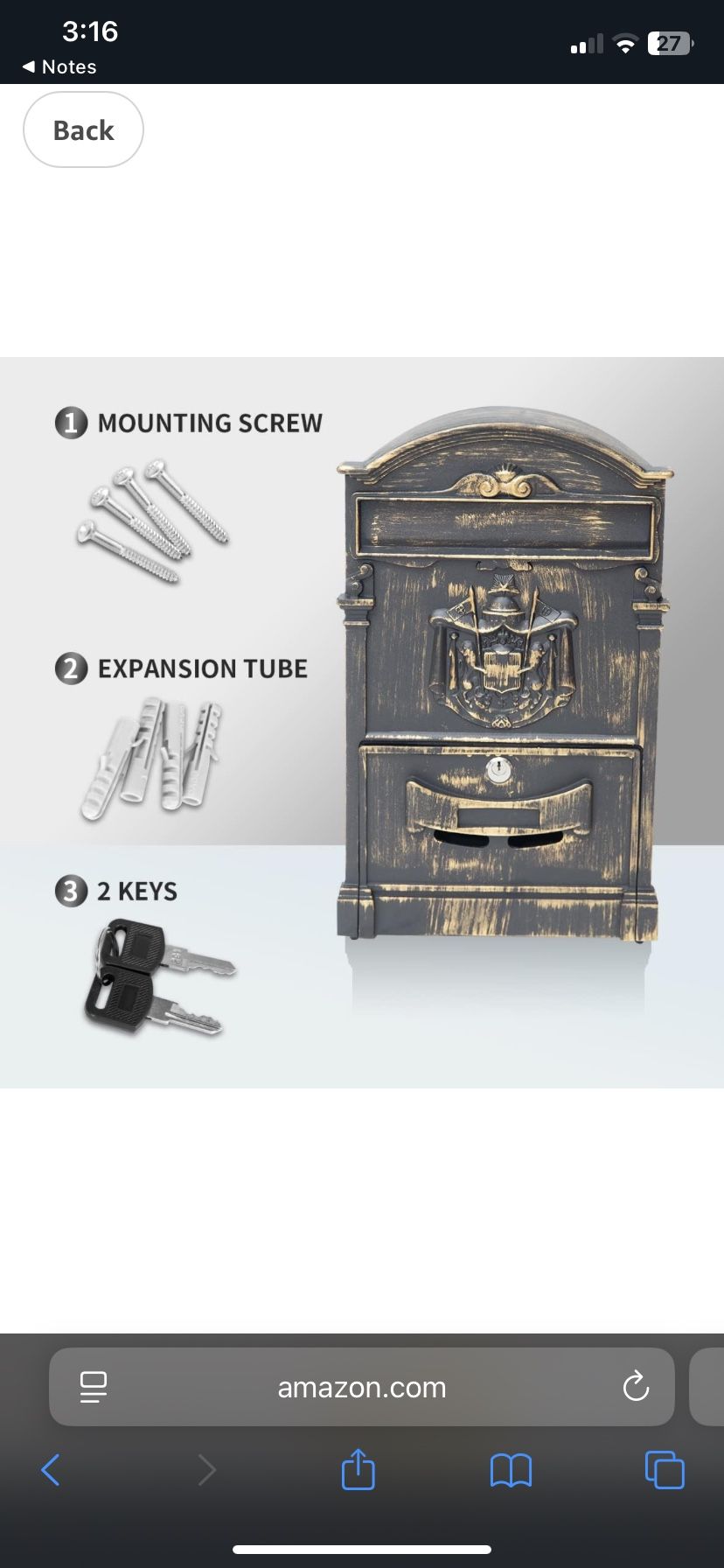 Wall Mount Mailbox, Large Capacity Mailbox for Outside,Aluminum and Galvanized Steel Rust-Proof