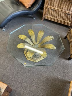 Hollywood Regency Gilded Flower Glass Top Coffee Table