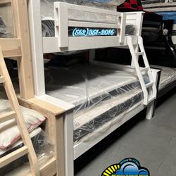 Twin Full White Solid Wood Bunk Bed Mattresses Included 